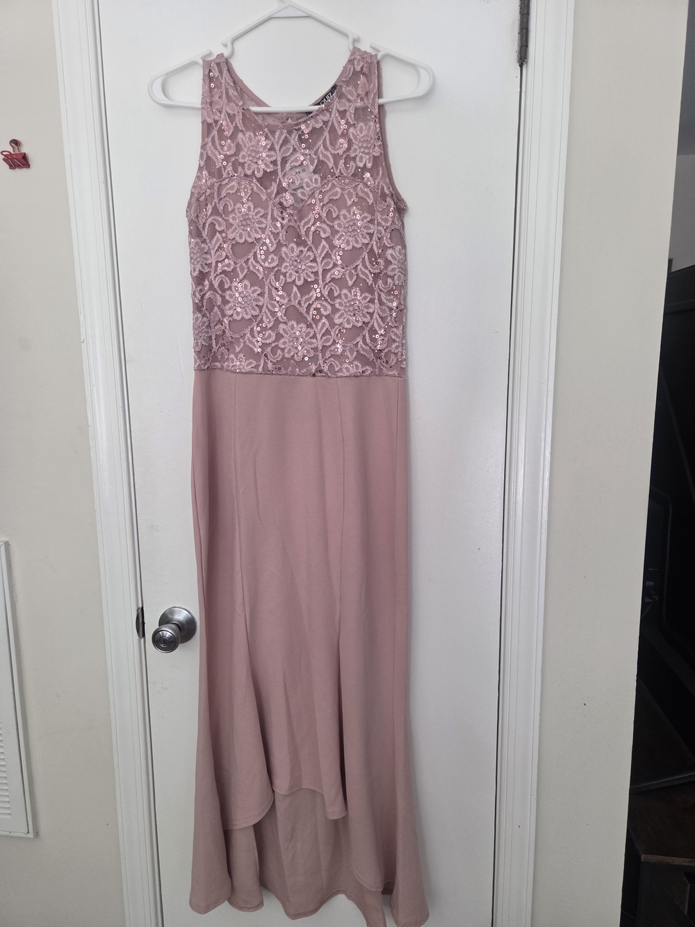 Quiz Blush Pink Lace & Sequin High-Low Gown, NWT 8
